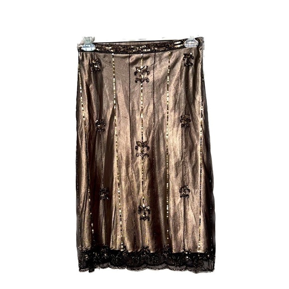 Dresses & Skirts - Gorgeous Gatsby style lace and satin tan gold slip skirt w/ sequin overlay. Y2K